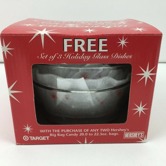 Target Hershey's Holiday Glass Dish Collection Set of 3 Bowls Clear Red With Box - Picture 4 of 10